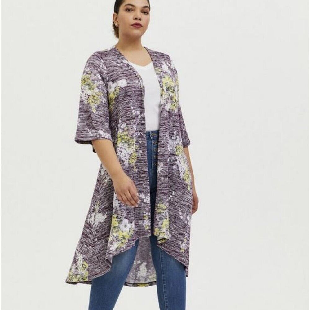 Torrid Kimono Duster Cardigan Purple Floral Size 2x Plus